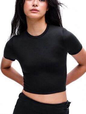 LULULEMON Wundermost Ultra-Soft Nulu Crewneck Cropped T-Shirt Black Women's XS